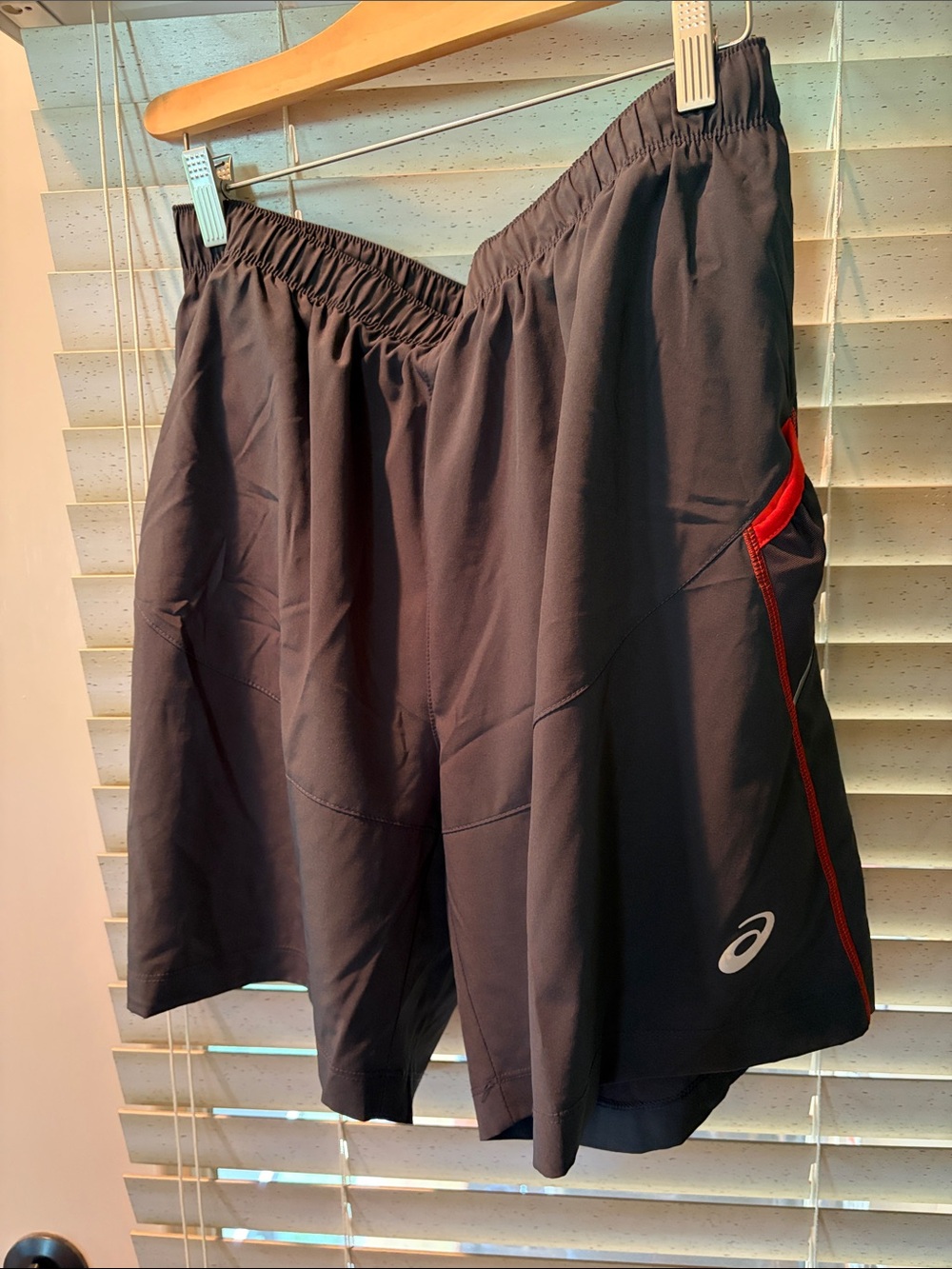 ASICS Men's Black Athletic Shorts with Red Accent